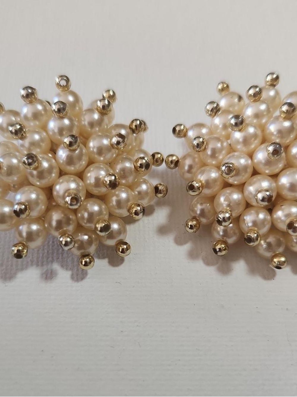 Pearl Cluster Button Earrings in Cream and Gold